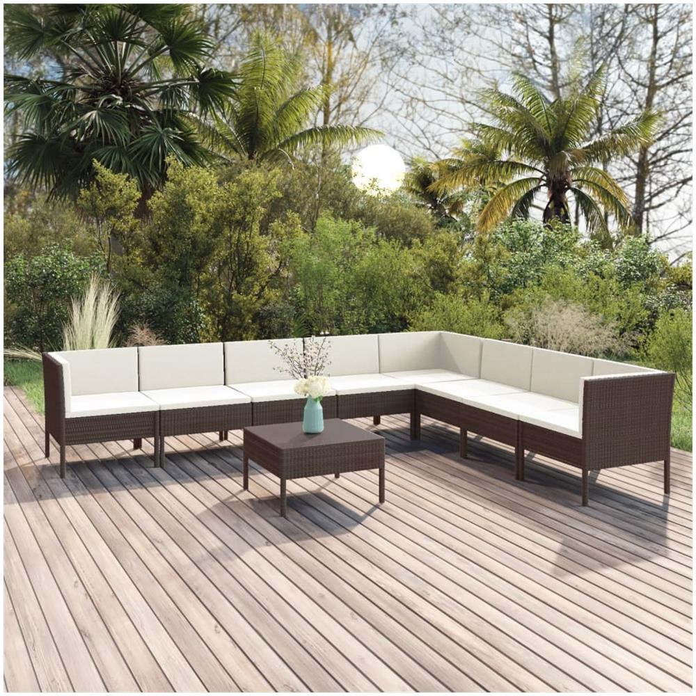 Set Divani Da Giardino 9 Pz Con Cuscini In Polyrattan Marrone - Foto 1