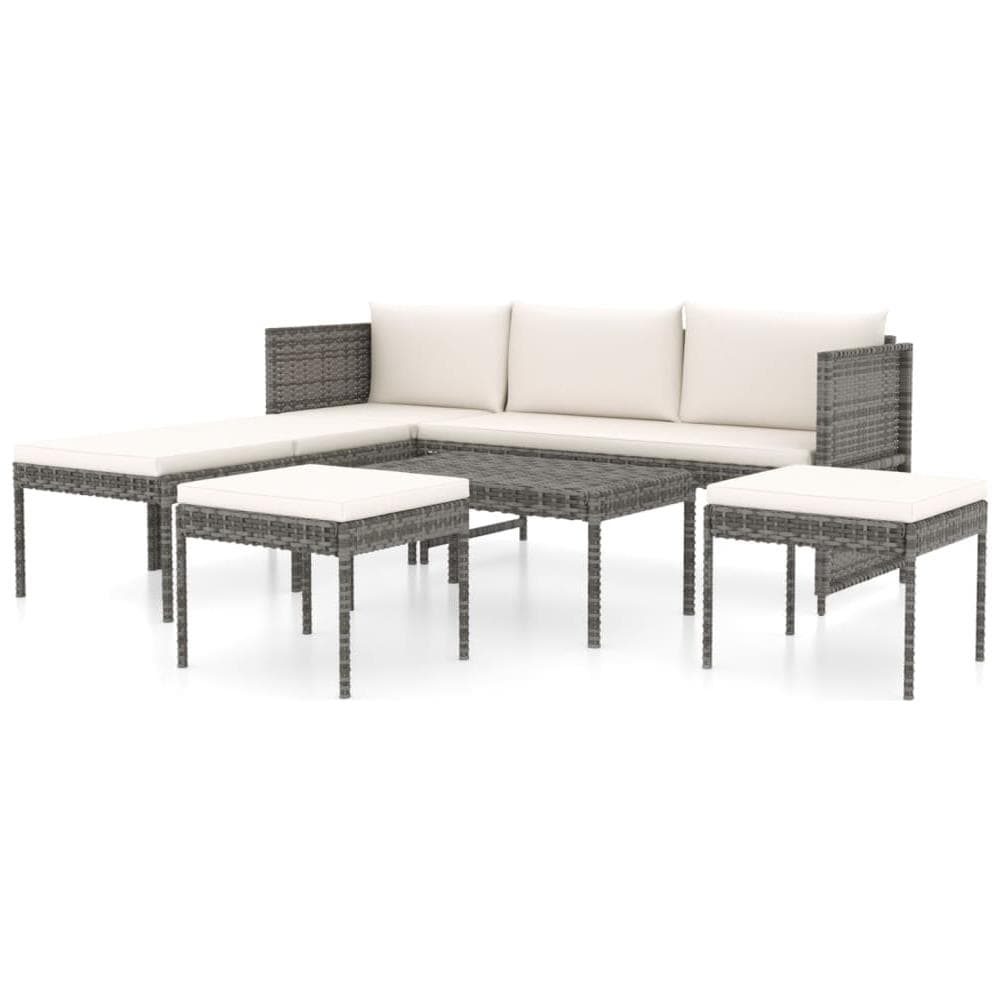 Set Divani Da Giardino 6 Pz Con Cuscini In Polyrattan Grigio - Foto 1