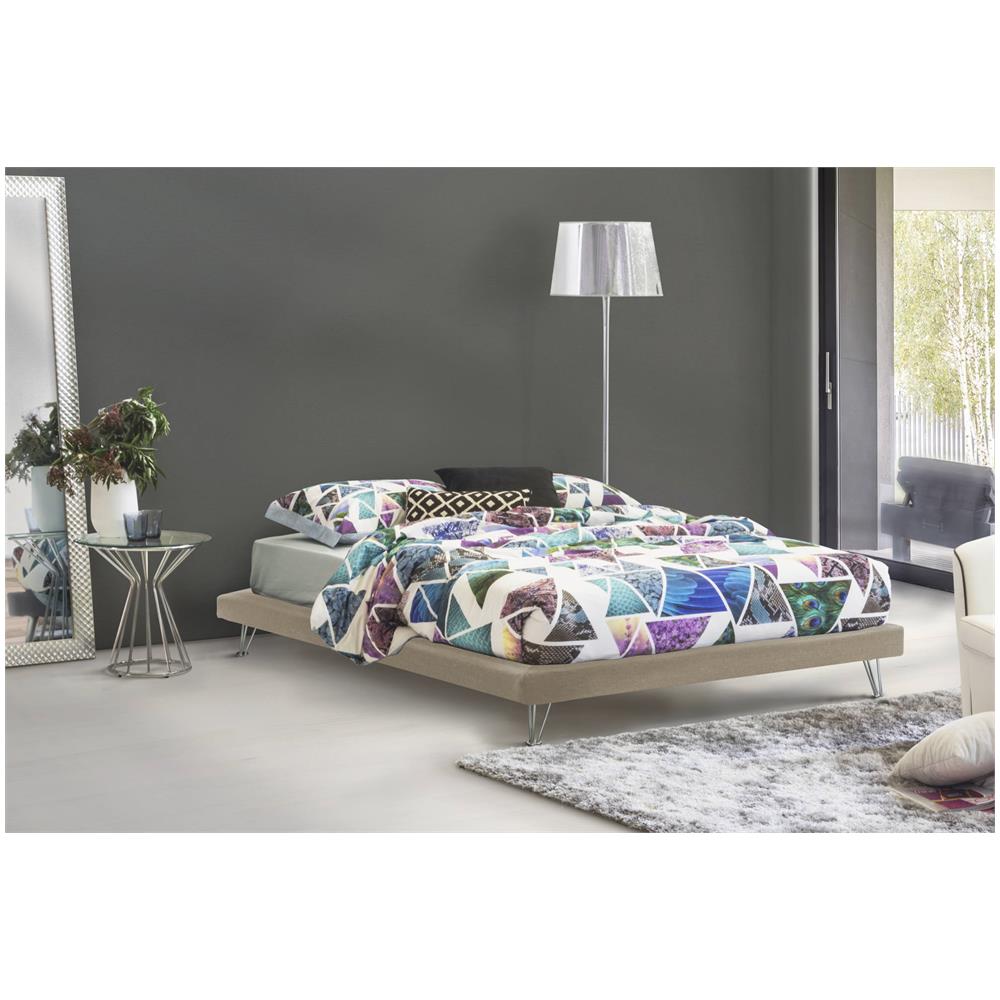 Letto Matrimoniale Isabella, Letto Fisso In Tessuto Con Piedini, 100% Made In Italy, Adatto Per Materasso Cm 160x190, Beige - Foto 1