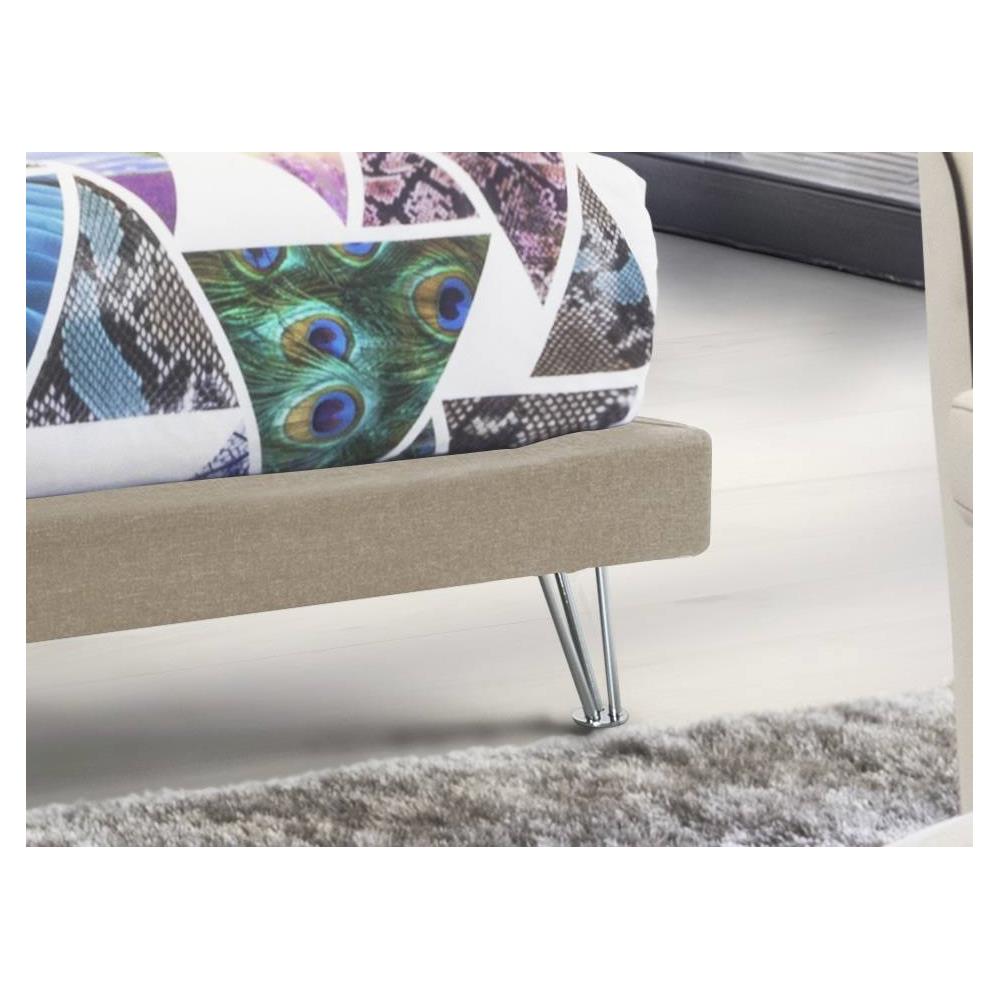 Letto Matrimoniale Isabella, Letto Fisso In Tessuto Con Piedini, 100% Made In Italy, Adatto Per Materasso Cm 160x190, Beige - Foto 2