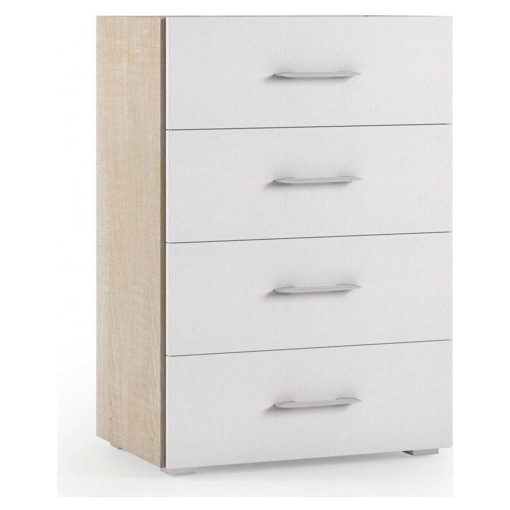 Cassettiera Primula, Settimanale A 4 Cassetti Per Camera Da Letto, Mobiletto Multiuso Da Ufficio O Studio, 60x41h87 Cm, Rovere E Bianco - Foto 2