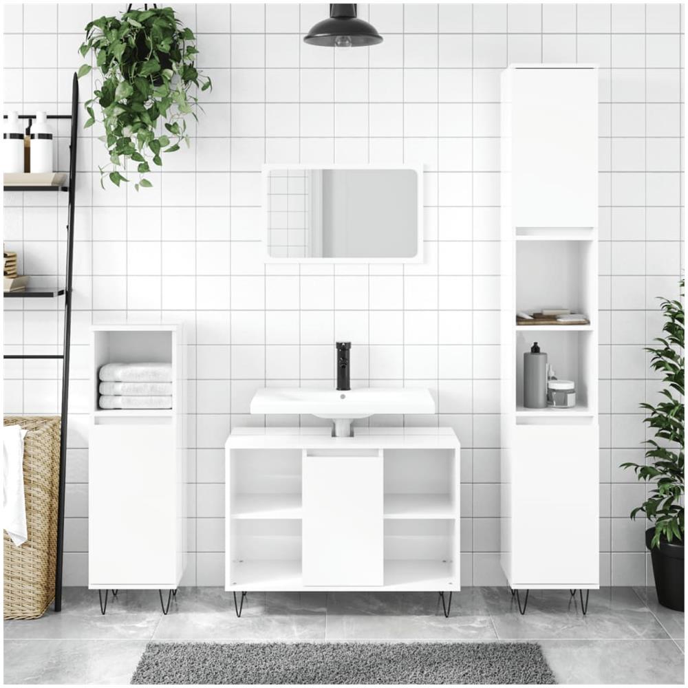 Armadietto Bagno Bianco Lucido 30x30x100cm In Legno Multistrato - Foto 1