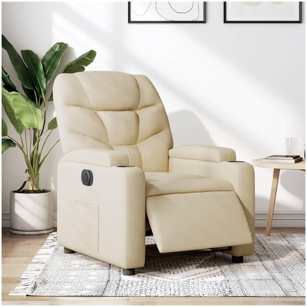 Poltrona Elettrica Reclinabile Crema in Tessuto - Foto 2