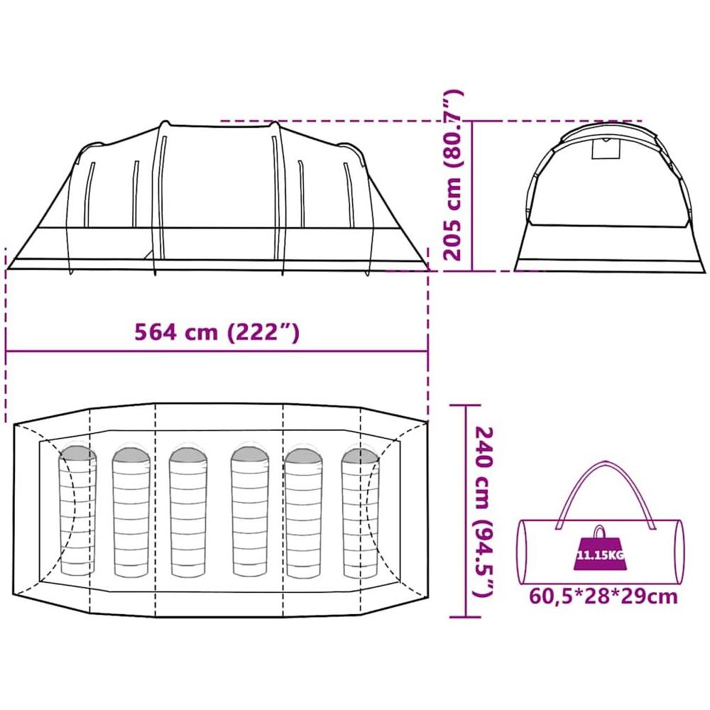 Tenda Familiare a Tunnel per 6 Persone Verde Impermeabile - Foto 10