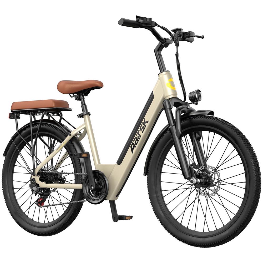 Bicicletta Elettrica 26 Pollici S600 Batteria Rimovibile 36V13Ah Shimano 7 Velocità 250W 25KM /H Autononomia 30-60km E-Bike con Portapacchi Posteriore Beige - Foto 1