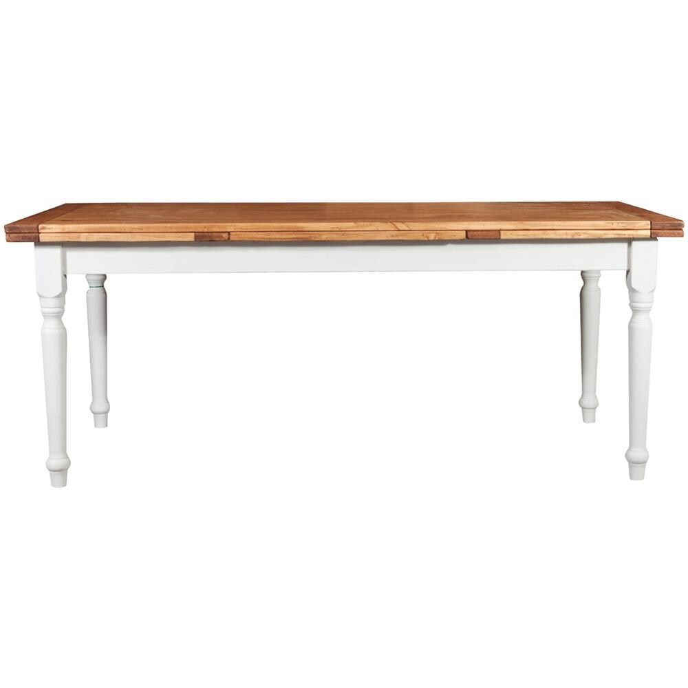 Tavolo Country Allungabile In Legno Massello Di Tiglio Struttura Bianca Anticata Piano Finitura Naturale 200x90x80 Cm - Foto 1