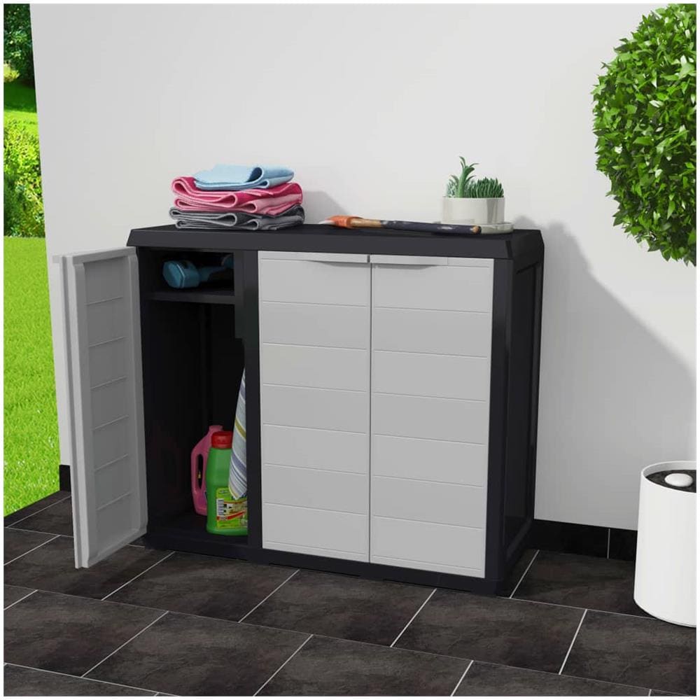 Armadietto Da Giardino A 2 Ripiani Nero E Grigio - Foto 2