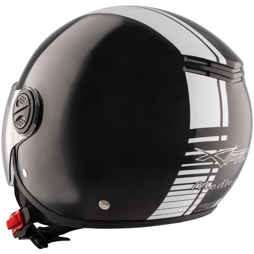 Casco Moto Jet Open Face Nero Lucido Doppia Visiera Grafica Bianca Omologato Xxl - Foto 2