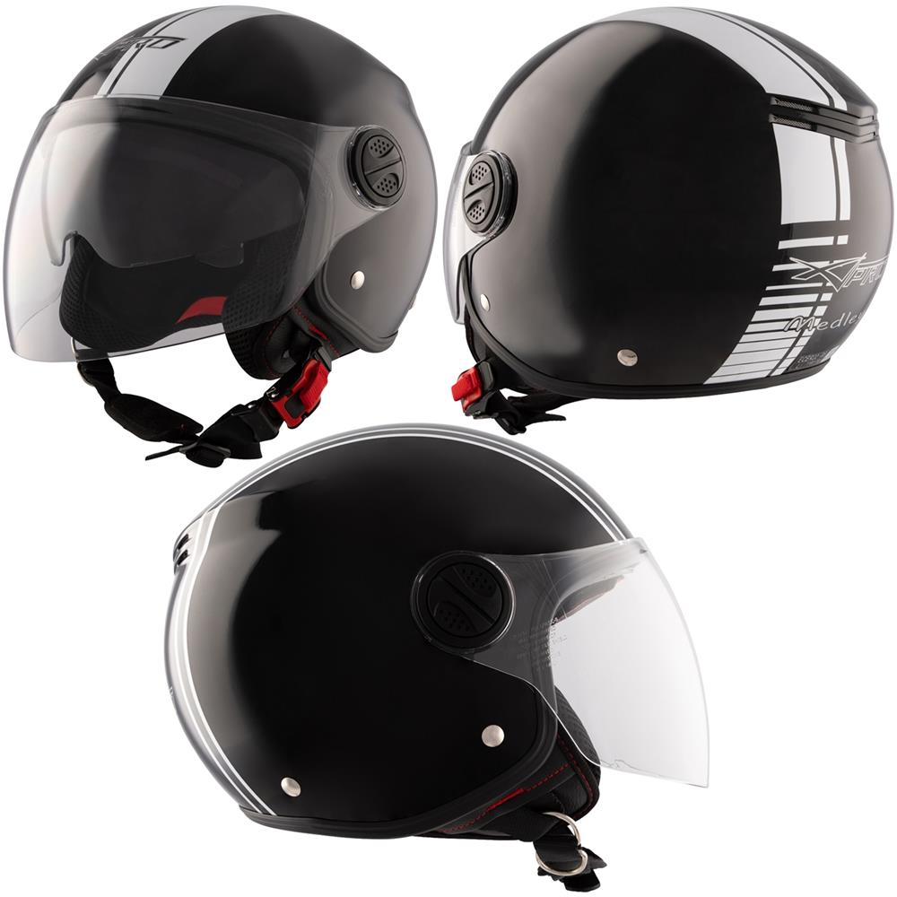 Casco Moto Jet Open Face Nero Lucido Doppia Visiera Grafica Bianca Omologato Xxl - Foto 1