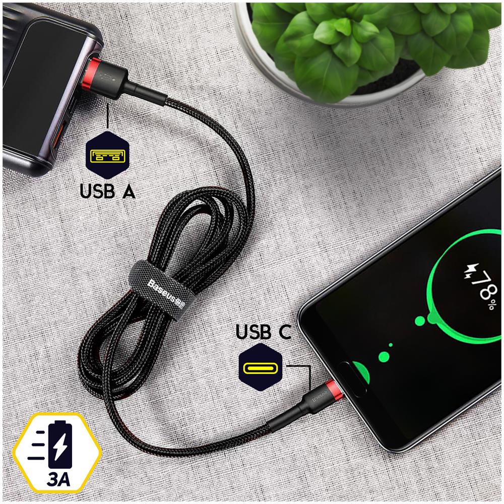Cafule Cavo Usb-a / Usb-c Qc 3.0 3a 0,5 M - Nero E Rosso - Foto 5