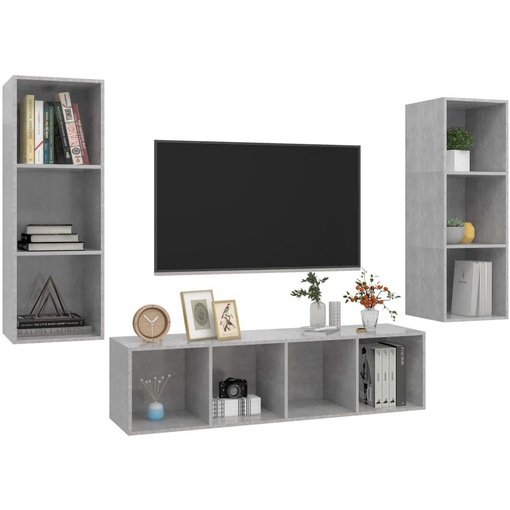 Set Porta TV 3 pz Grigio Cemento in Truciolato - Foto 2
