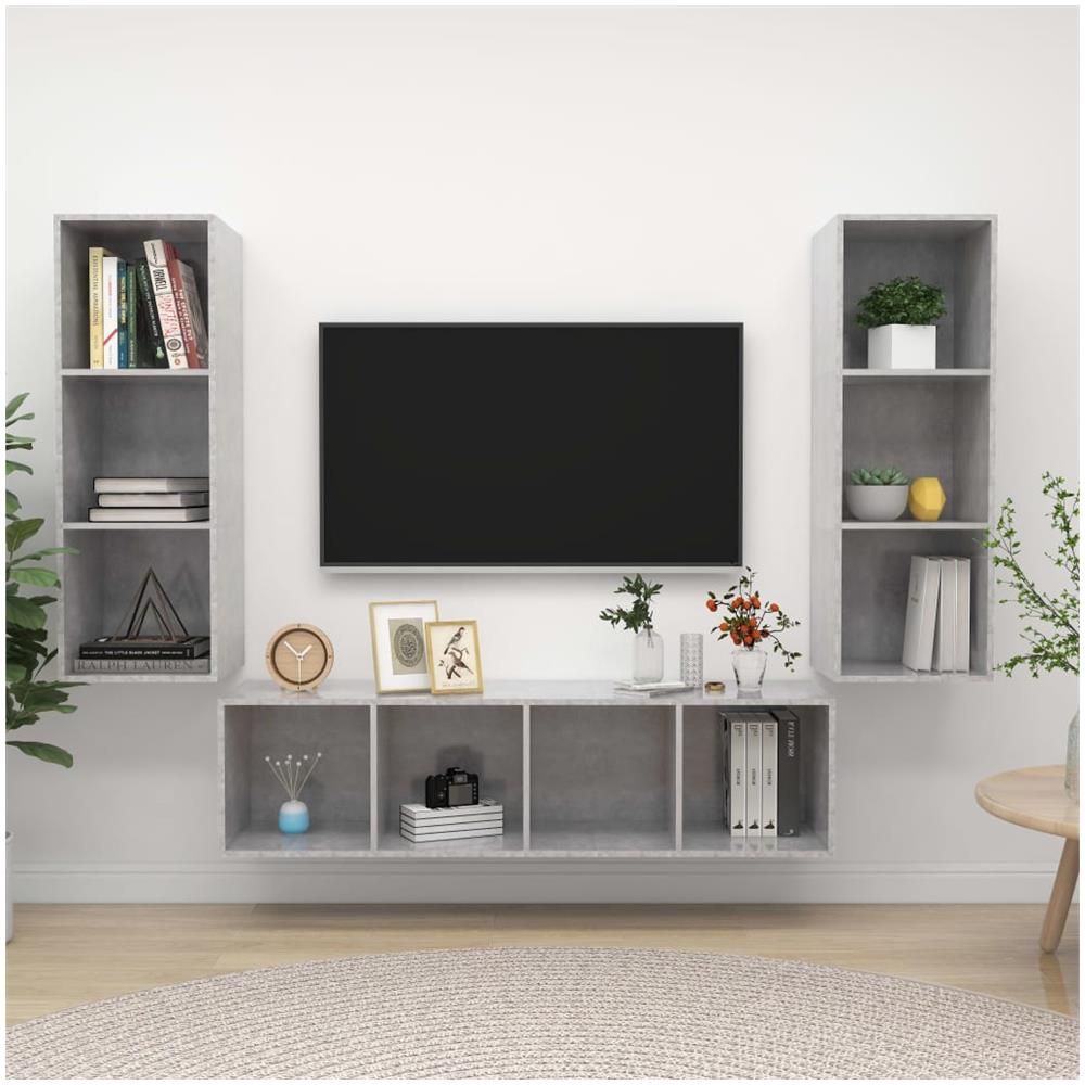 Set Porta TV 3 pz Grigio Cemento in Truciolato - Foto 1