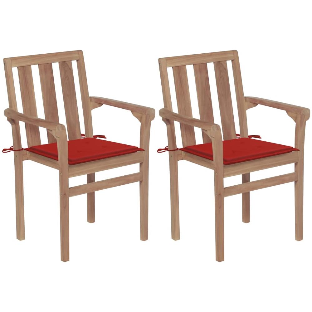 Sedie da Giardino 2 pz con Cuscini Rossi Massello di Teak - Foto 1