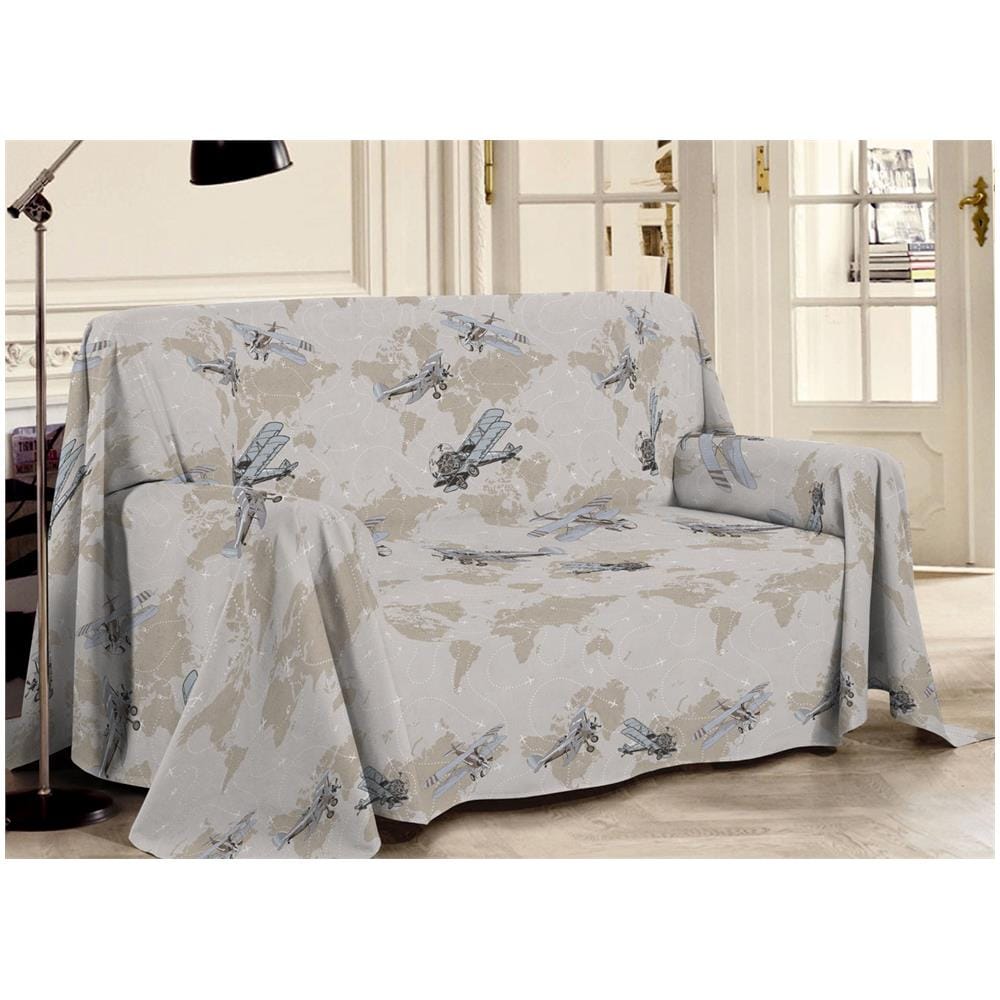 Telo Arredo Multiuso Linea Pensieri Delicati In Cotone Disegno Aerei Beige Matrimoniale Beige - Foto 1