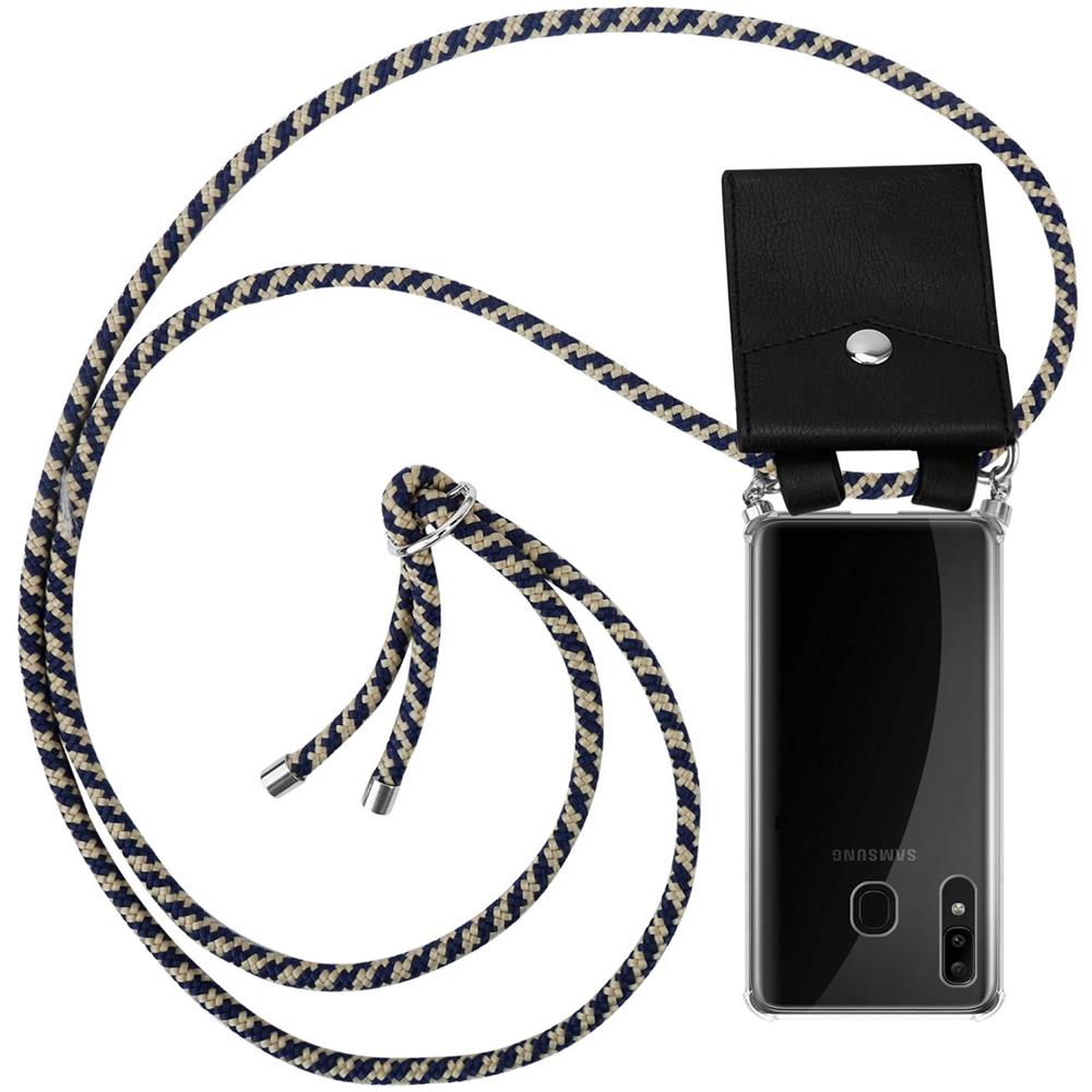 Catena Di Telefoni Cellulari Compatibile Con Samsung Galaxy A20 / A30 In Blu Scuro Giallo - Coperchio Protettivo In Silicone Con Anelli D'argento, Cinturino In Corda E Custodia Staccabile - Foto 1