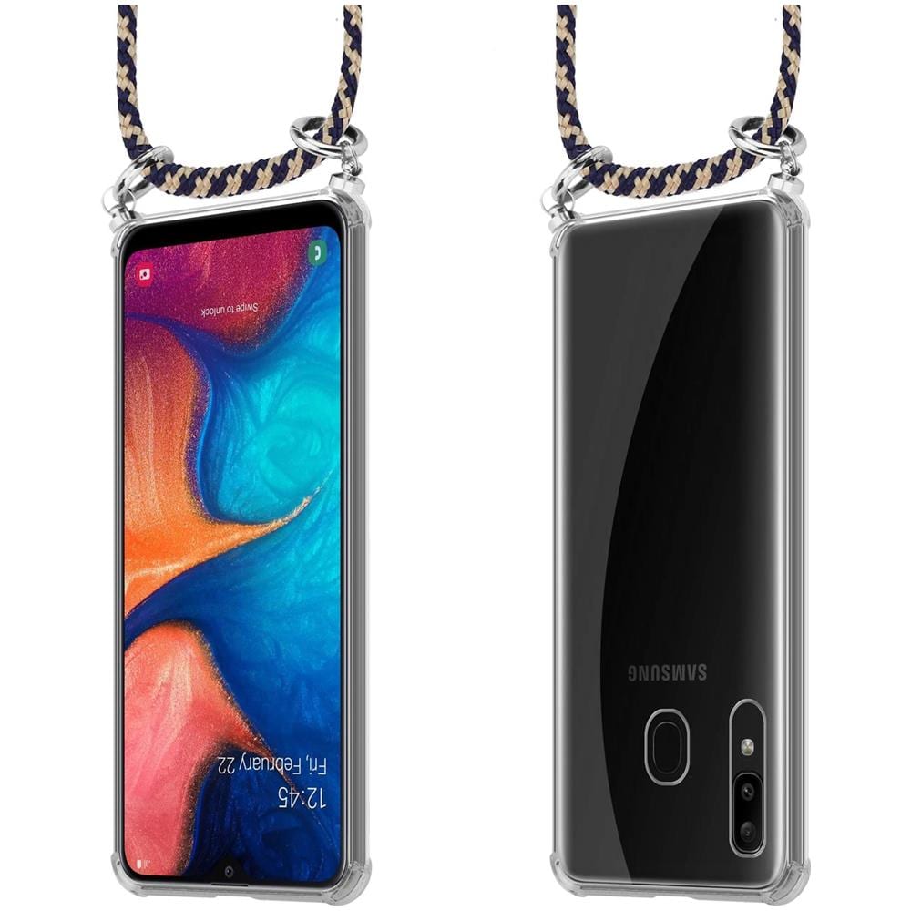 Catena Di Telefoni Cellulari Compatibile Con Samsung Galaxy A20 / A30 In Blu Scuro Giallo - Coperchio Protettivo In Silicone Con Anelli D'argento, Cinturino In Corda E Custodia Staccabile - Foto 8
