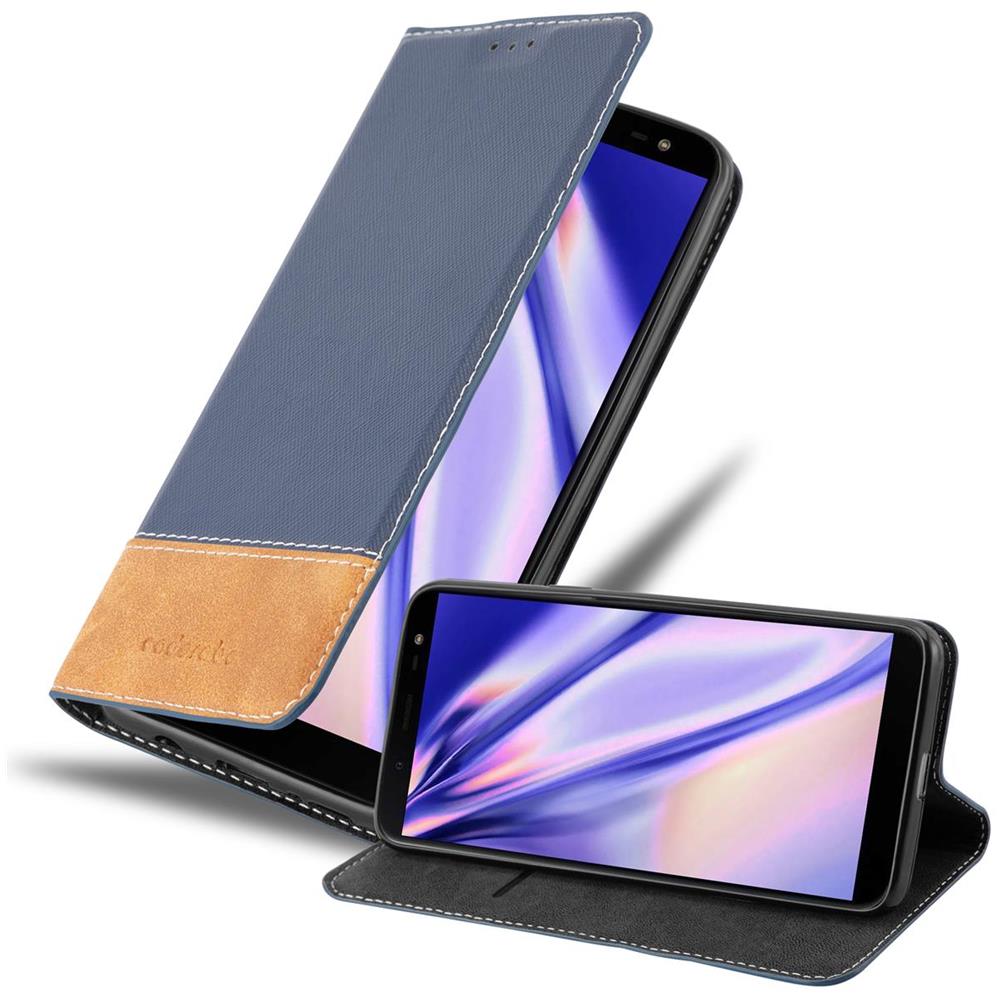 Custodia Compatibile Con Samsung Galaxy J6 2018 In Blu Scuro Marrone - Coperchio Protettiva Con Chiusura Magnetica, Funzione Stand E Tasca Per Le Carte - Foto 1