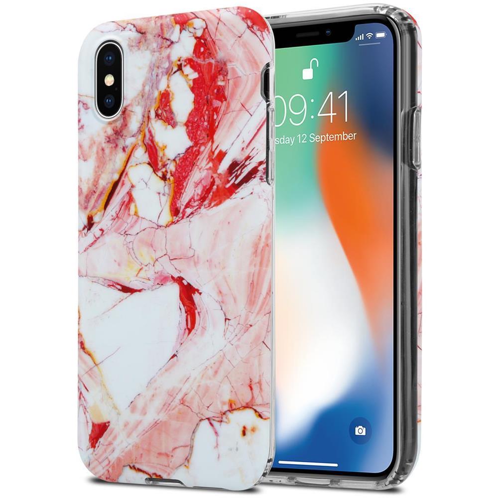 Custodia Compatibile Con Apple Iphone X / Xs In Marmo Rosa Bianco No. 20 - Coperchio Protettivo In Silicone Tpu Con Motivo A Mosaico - Foto 1