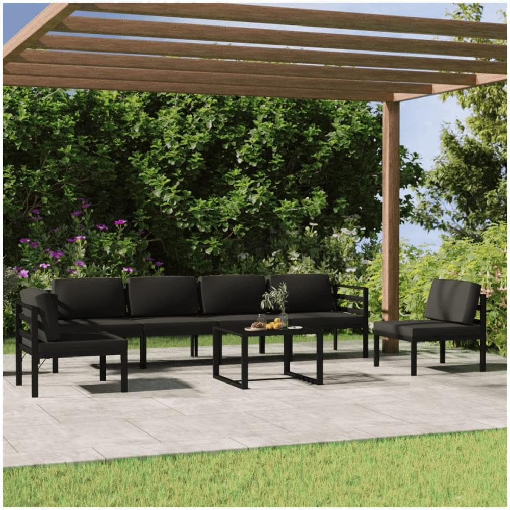 Set Divani Da Giardino 7 Pz Con Cuscini In Alluminio Antracite - Foto 1