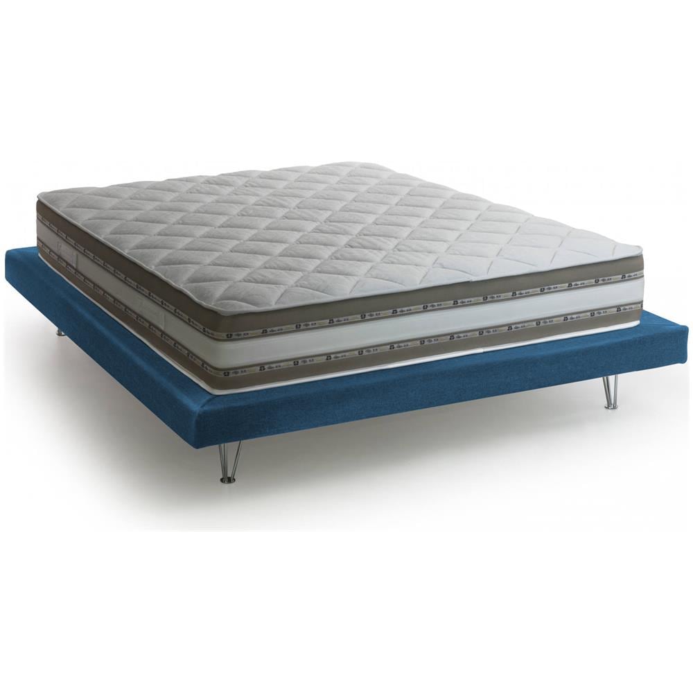 Letto Matrimoniale Isabella, Letto Fisso In Tessuto Con Piedini, 100% Made In Italy, Adatto Per Materasso Cm 160x190, Blu - Foto 2