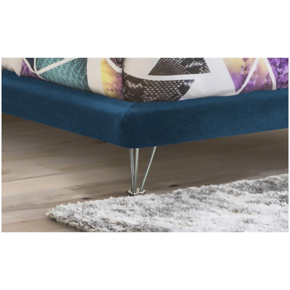 Letto Matrimoniale Isabella, Letto Fisso In Tessuto Con Piedini, 100% Made In Italy, Adatto Per Materasso Cm 160x190, Blu - Foto 3