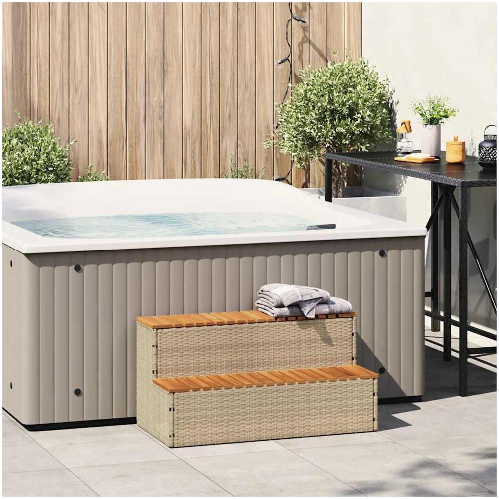 Bordo per Vasca Idromassaggio Beige Polyrattan&Massello Acacia - Foto 2