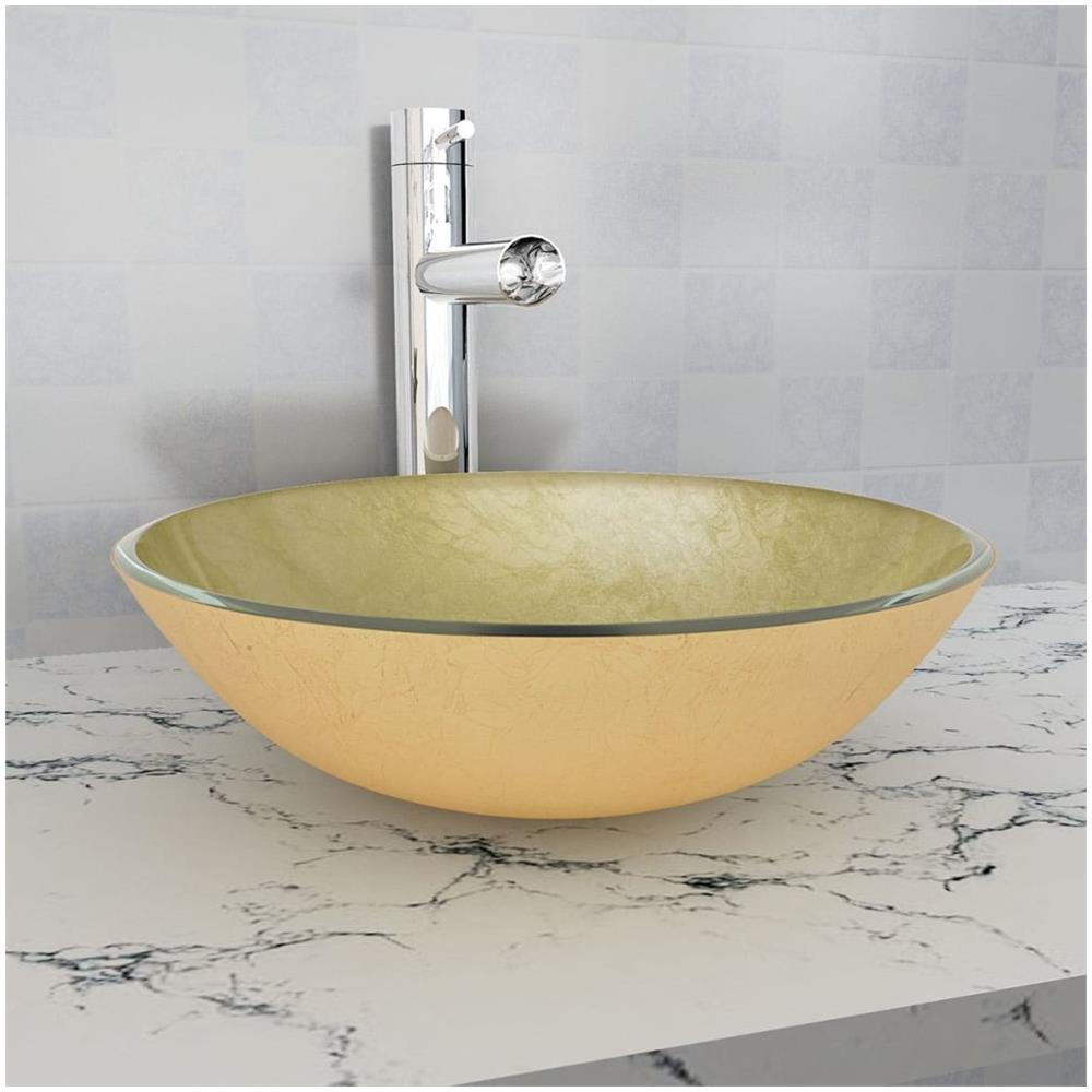 Lavandino in Vetro Temperato 42 cm Dorato - Foto 1