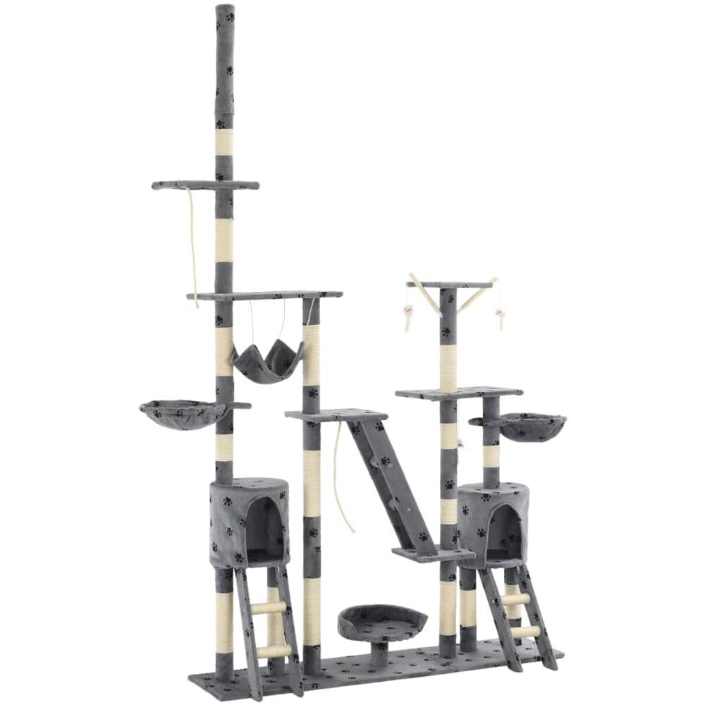 Albero Per Gatti Tiragraffi Sisal 230-250cm Stampa Zampe Grigio - Foto 2