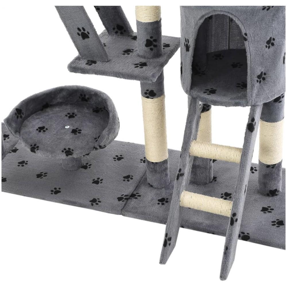 Albero Per Gatti Tiragraffi Sisal 230-250cm Stampa Zampe Grigio - Foto 7
