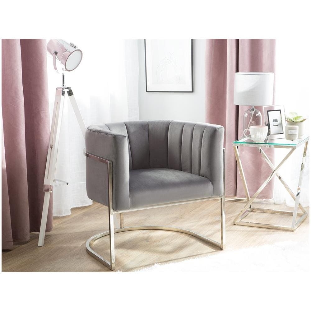 Poltrona In Velluto Grigio Larvik - Foto 2