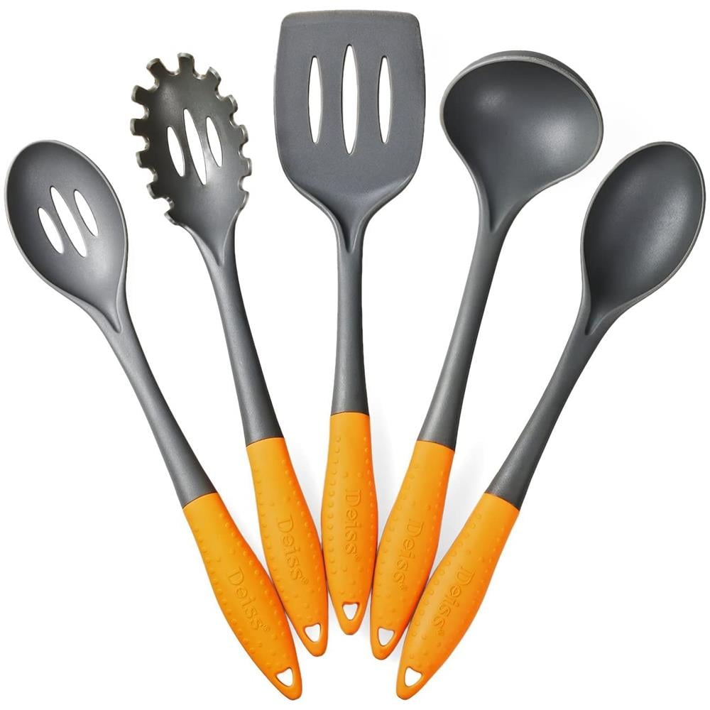 Set Di 5 Utensili Da Cucina In Nylon - Mestolo Per Zuppa, mestolo A Fessura, cucchiaio Per Spaghetti, cucchiaio Da Servizio, cucchiaio Da Servizio A Fessura - Sicuro Per Pentole Antiaderenti - Foto 2