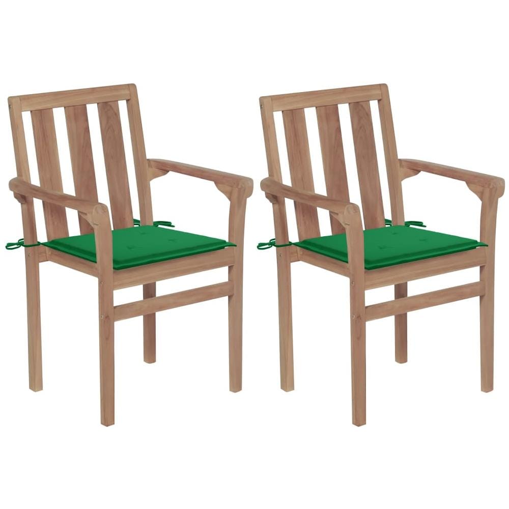 Sedie da Giardino 2 pz con Cuscini Verdi Massello di Teak - Foto 1