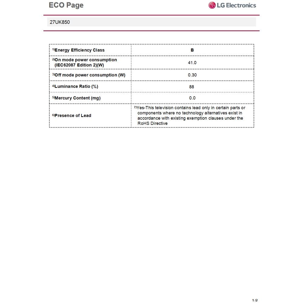 Monitor 27'' 27UK850 LED IPS UltraHD 4K HDR 10, 3840x2160, AMD FreeSync, 1 Miliardo di Colori (10bit), Regolabile Altezza, MAXXAudio 10W, 2 HDMI, 1 Display Port, Uscita Audio, 2 USB, 1xUSB-C - Foto 1
