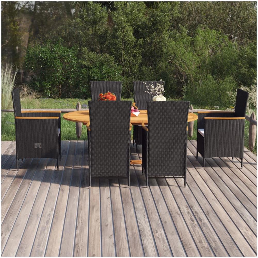 Set Mobili da Pranzo per Giardino 7 pz in Polyrattan Nero - Foto 9