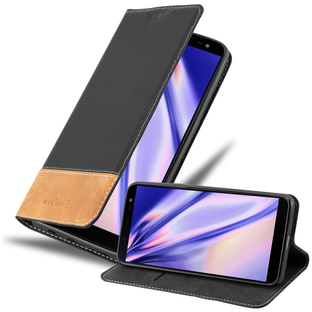 Custodia Compatibile Con Samsung Galaxy J6 2018 In Nero Marrone - Coperchio Protettiva Con Chiusura Magnetica, Funzione Stand E Tasca Per Le Carte - Foto 1
