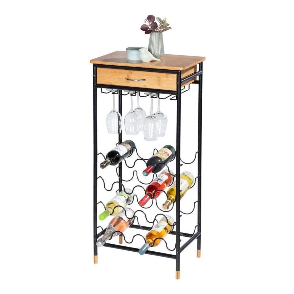 Porta Vino Con Portabicchieri E Cassetto Loft, - Foto 1