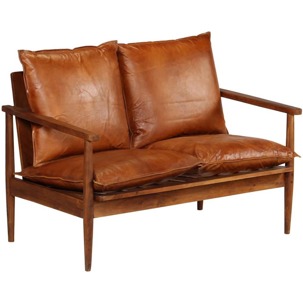 Set Divani 2 pz in Vera Pelle e Legno Massello d'Acacia Marrone - Foto 2