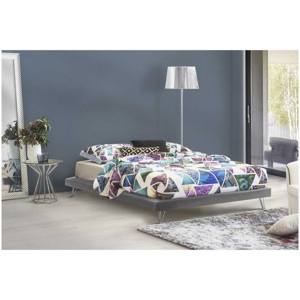 Letto Matrimoniale Isabella, Letto Fisso In Tessuto Con Piedini, 100% Made In Italy, Adatto Per Materasso Cm 160x190, Grigio - Foto 1
