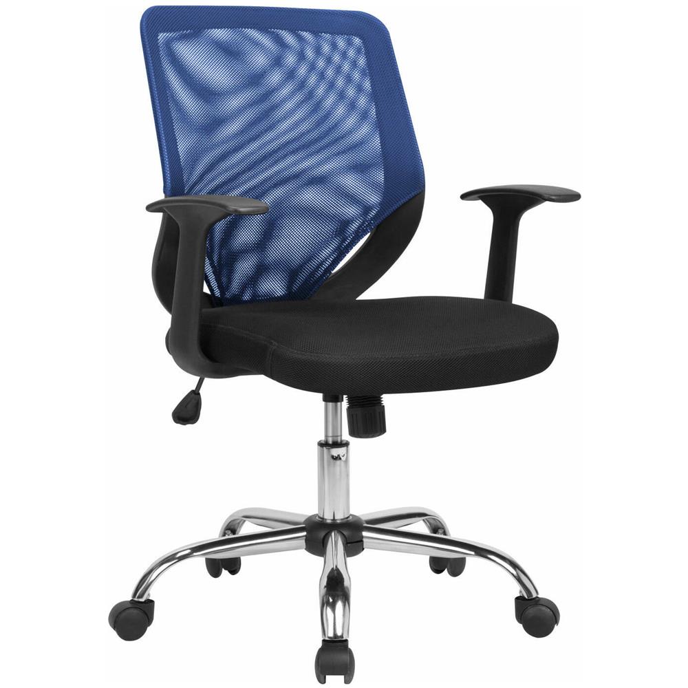 Sedia Da Ufficio Albany, Poltrona Direzionale A Rete Con Braccioli, Seduta Ergonomica Da Ufficio, 60x54h90/98 Cm, Nero E Blu - Foto 1