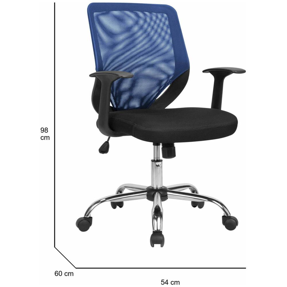 Sedia Da Ufficio Albany, Poltrona Direzionale A Rete Con Braccioli, Seduta Ergonomica Da Ufficio, 60x54h90/98 Cm, Nero E Blu - Foto 2