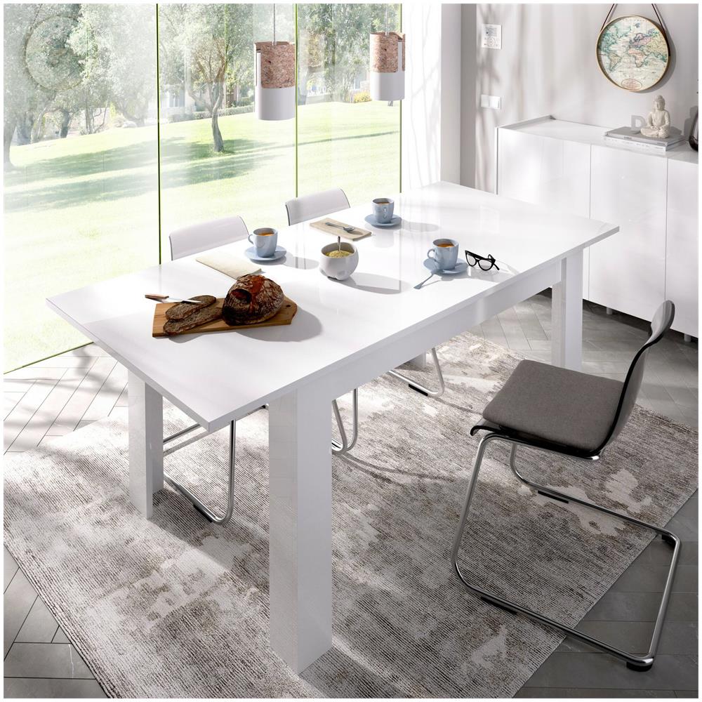 Tavolo Allungabile Caladora, Consolle Estensibile Multiposizione, Tavolo Da Pranzo Con Allunga, 140/190x90h77 Cm, Bianco - Foto 4