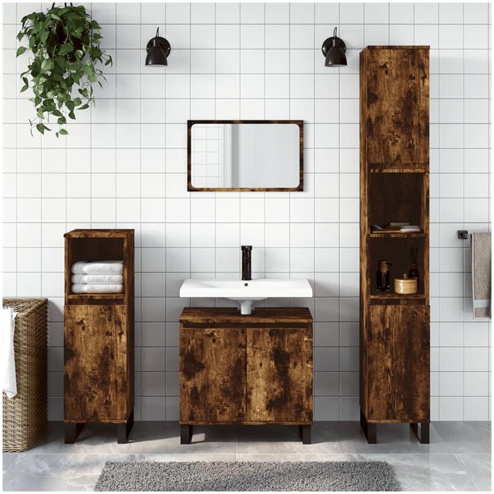Armadietto Bagno Rovere Fumo 30x30x190 Cm In Legno Multistrato - Foto 1