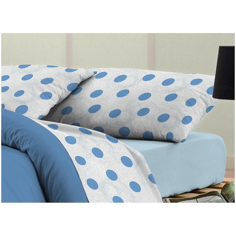 BIANCHERIAWEB Completo Lenzuola in 100% Cotone Disegno Pois Colore Blu Maxi Blu 