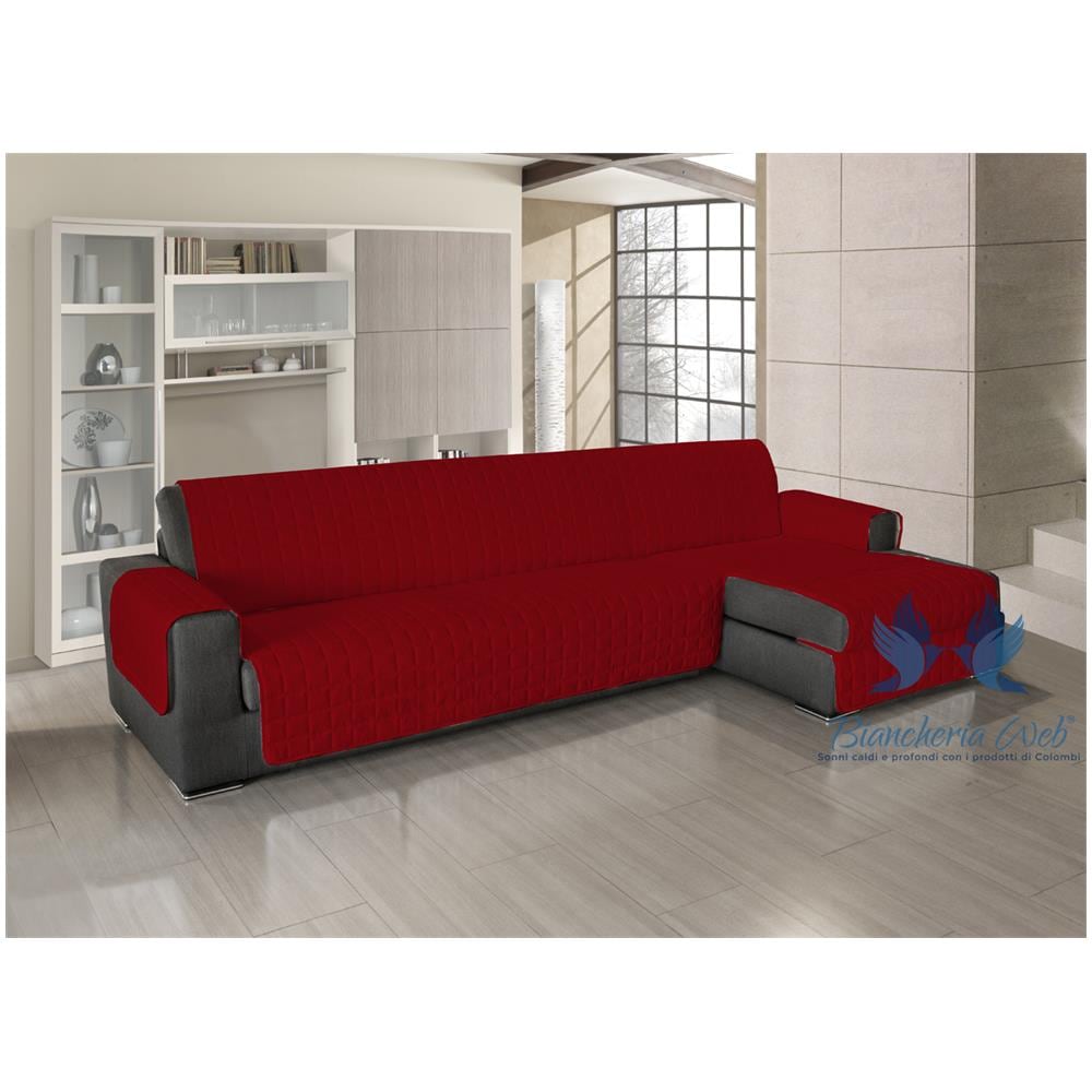 Copridivano Trapuntato Per Divani Con Penisola In Tinta Unita Colore Rosso 280-285 Cm Rosso - Foto 1
