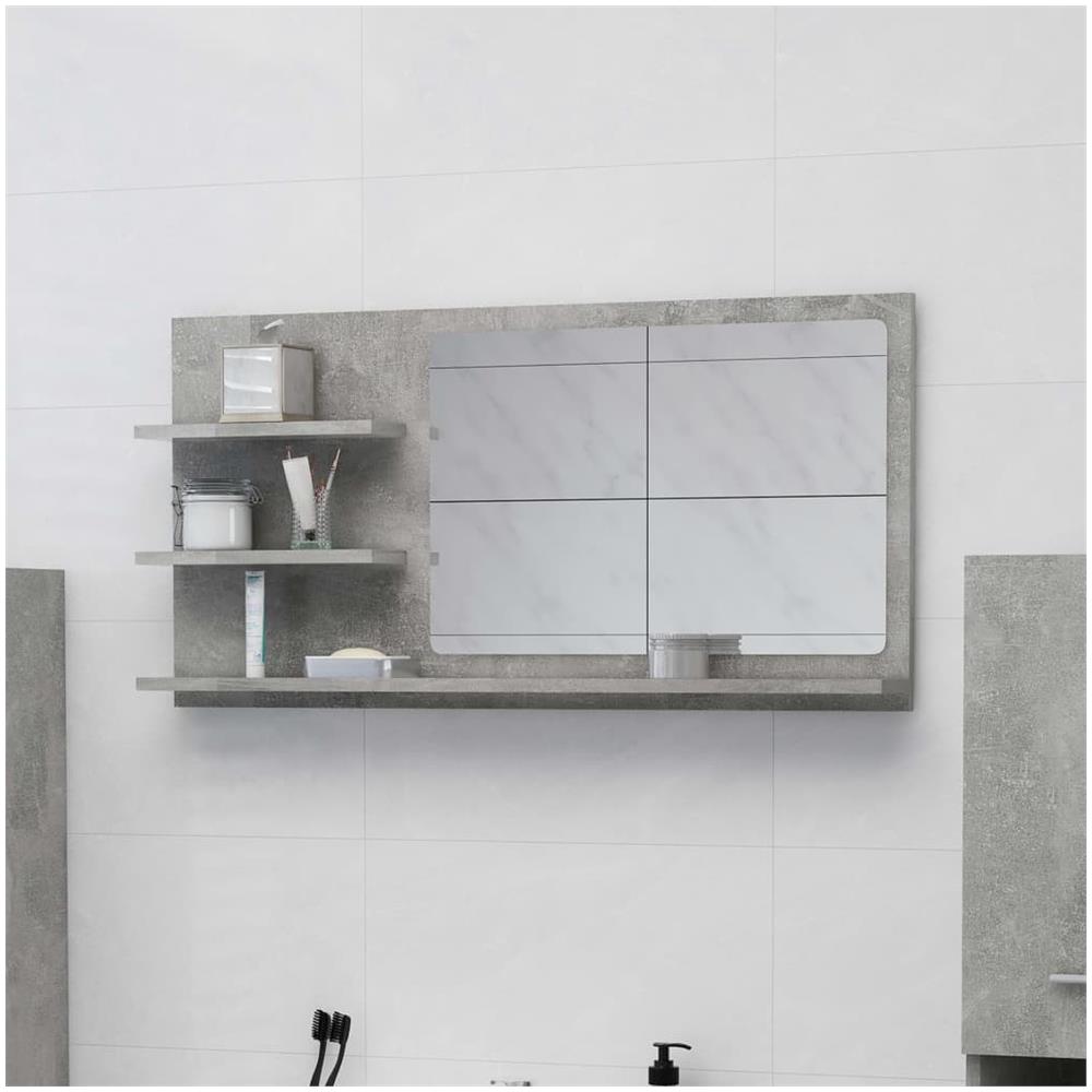 Specchio da Bagno Grigio Cemento 90x10,5x45cm Legno Multistrato - Foto 1