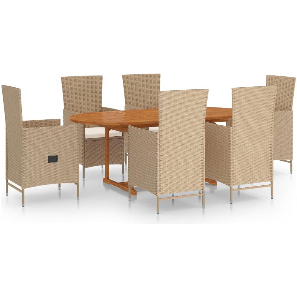 Set Mobili da Pranzo per Giardino 7 pz in Polyrattan Beige - Foto 1