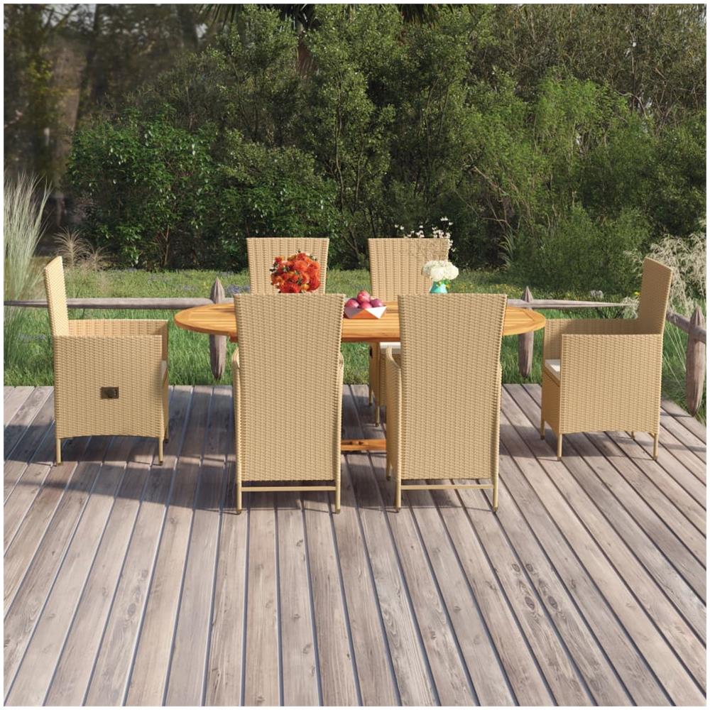 Set Mobili da Pranzo per Giardino 7 pz in Polyrattan Beige - Foto 13