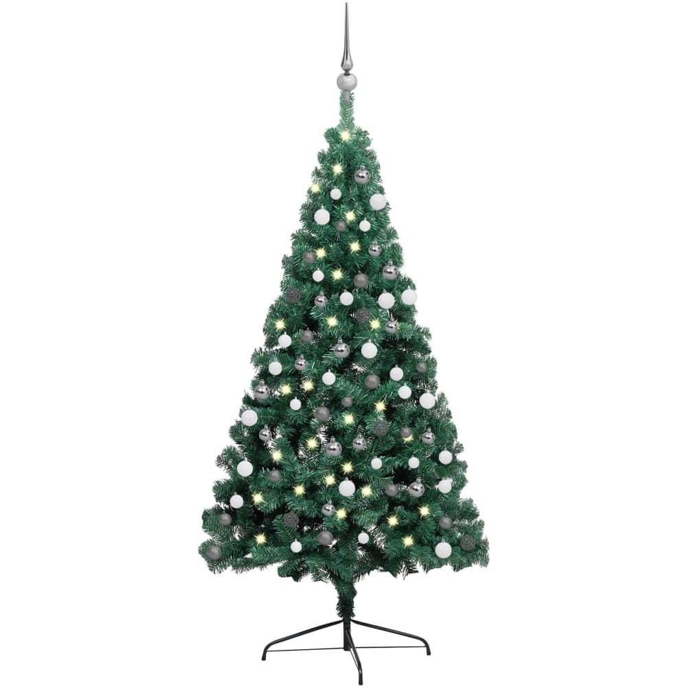 Set Albero Natale Artificiale a Metà LED e Palline Verde 180 cm - Foto 1