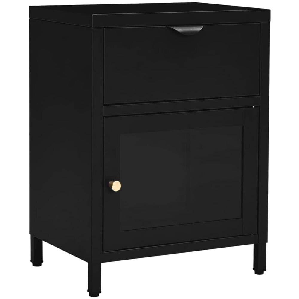 Comodino Nero 40x30x54,5 Cm In Acciaio E Vetro - Foto 2