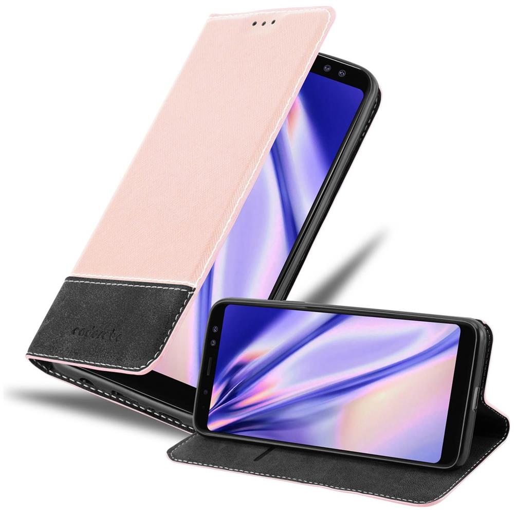 Custodia Compatibile Con Samsung Galaxy A8 2018 In Oro Rosato Nero - Coperchio Protettiva Con Chiusura Magnetica, Funzione Stand E Tasca Per Le Carte - Foto 1